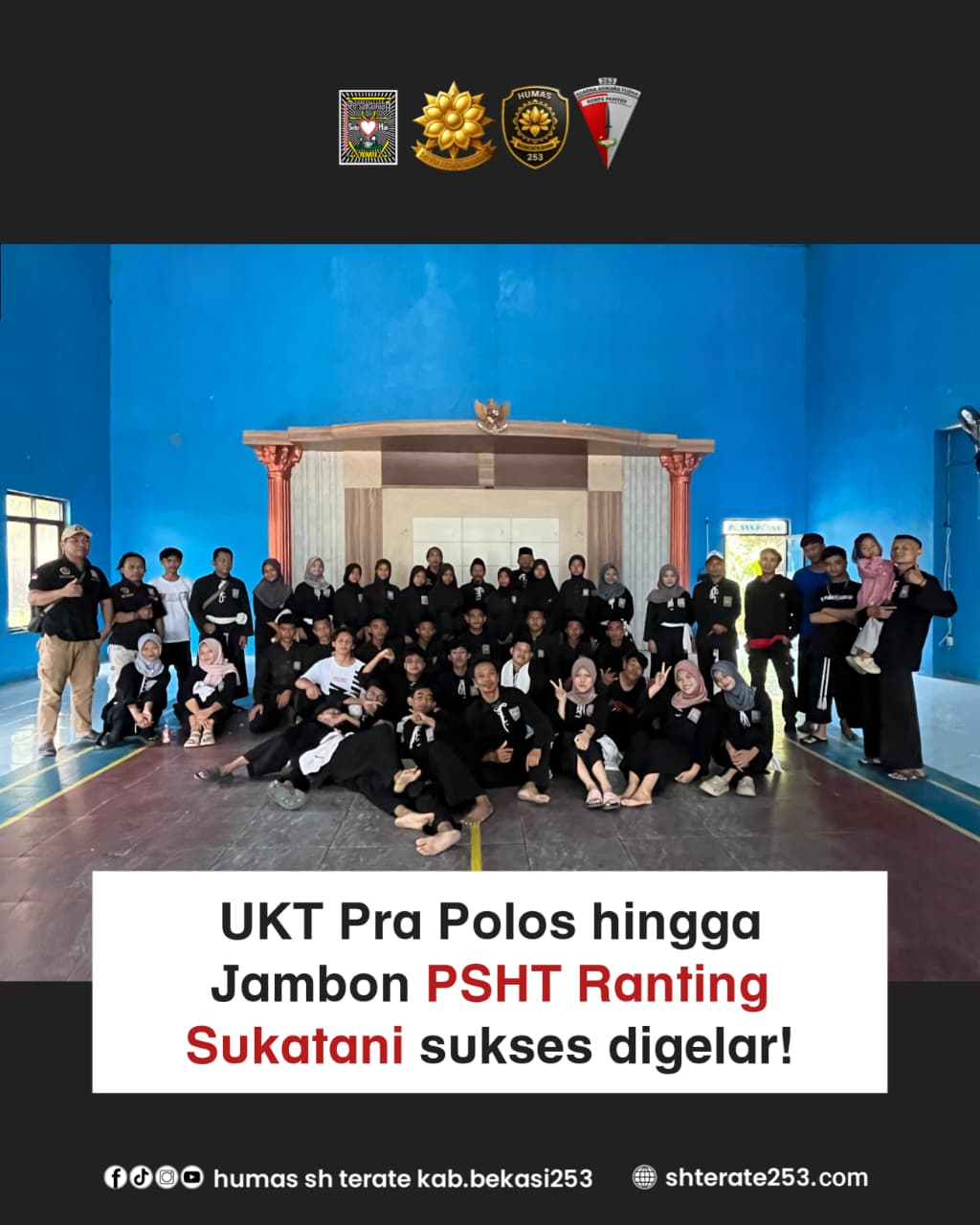  Gelar UKT, Persaudaraan Setia Hati Terate (PSHT) Ranting Sukatani Cabang Kabupaten Bekasi Pusat Madiun mengadakan agenda tahunan yaitu Ujian Kenaikan Tingkat (UKT) dari Pra Polos ke Sabuk Polos